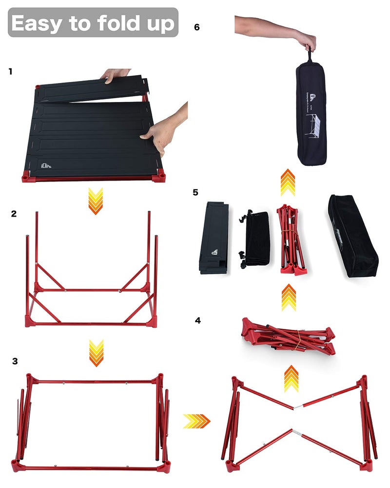 iClimb Extendable Folding Table Large Tabletop Area Ultralight Compact with Hollow Out Tabletop and Carry Bag for Camping Backpacking Beach Concert BBQ Party, Three Size (Black - L) - Image 5